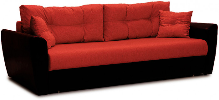 Диван-еврокнижка Амстердам, 160х195, пружинный блок, рогожка/экокожа, красный