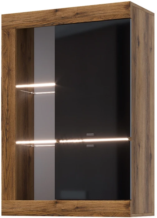 Прага Витрина универсальная ЛДСП, делано/Черный глянец