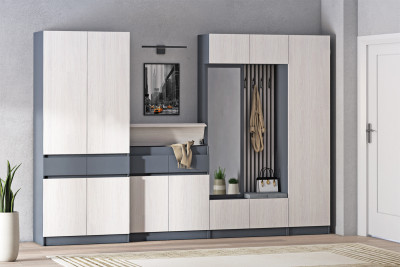 Модульная Прихожая Иннэс-10, набор 6, Графит/Ясень Анкор Светлый