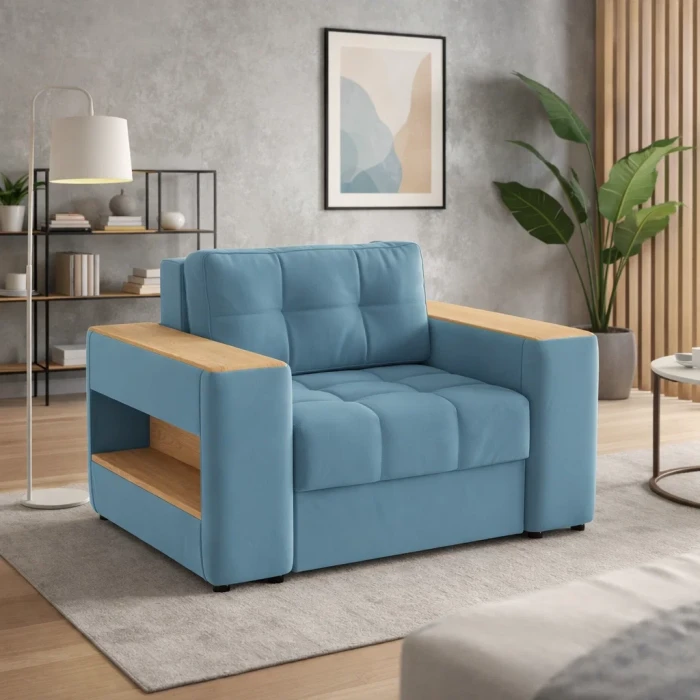 Кресло-кровать "Доро", Светло-голубой/МДФ дуб канадский