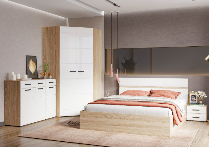 ЛИБЕРТИ ГС 01 Гостиная (2800х2100х400) Фасад МДФ БЕЛЫЙ ГЛЯНЕЦ/Корпус ДУБ СОНОМА