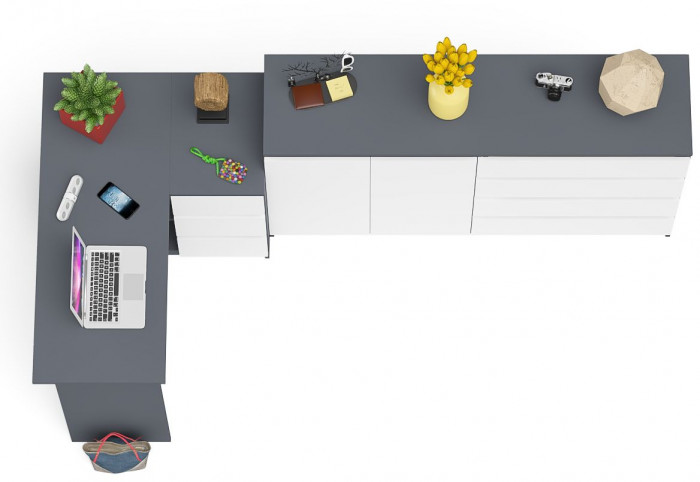 Мори Стол компьютерный МС-16 правый + Комод МК1600.1, цвет графит/белый, ШхГхВ 284,8х84,9х94 см., выдвижные ящики справа, НЕ универсальная сборка