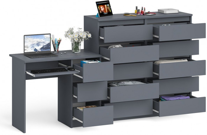 Мори компьютерный стол МС-6 правый + Комод МК1200.10, графит