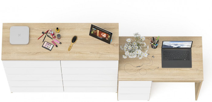 Мори Стол компьютерный МС-6 левый + Комод МК1200.10, цвет дуб сонома/белый, ШхГхВ 210,4х50х115 см., выдвижные ящики слева, НЕ универсальная сборка