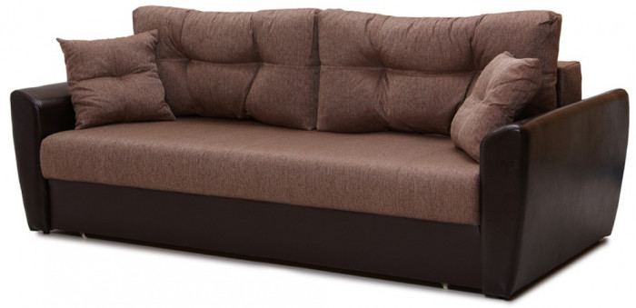 Диван-еврокнижка Амстердам, 160х195, пружинный блок, рогожка/экокожа, коричневый