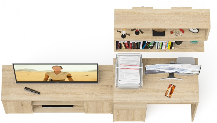 Мори компьютерный стол МС-1 левый + Тумба МТВ1200.1 + Полка 900, дуб сонома