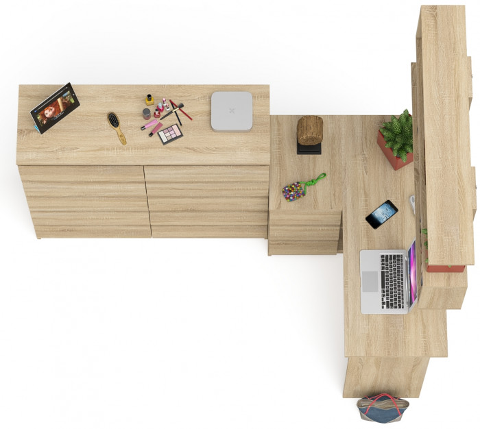 Мори компьютерный стол МС-16 левый + Комод МК1200.10 + Полка 1200, дуб сонома