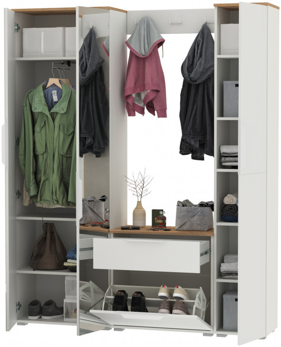 Октава Прихожая 23, белый шагрень/дуб крафт золотой/фасады МДФ белый шагрень