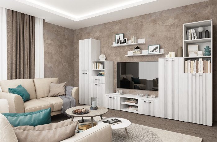 Модульная гостиная "Монреаль" - Белый текстурный/Ясень белый