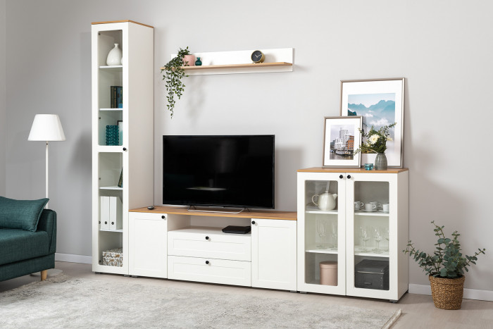 Остин 16.47 Тумба под ТВ, цвет белый шагрень/дуб крафт золотой, ШхГхВ 160х41,9х60,8 см.