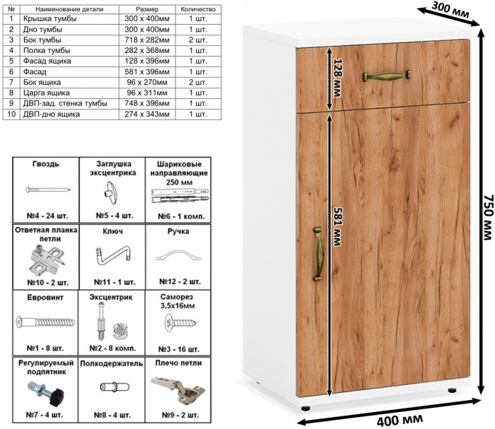 Лидер-8 Шкаф МД 19Б + Тумба МД 3.15, белый шагрень/крафт золото