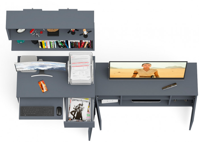 Мори компьютерный стол МС-1 правый + Тумба МТВ1200.1 + Полка 900, графит