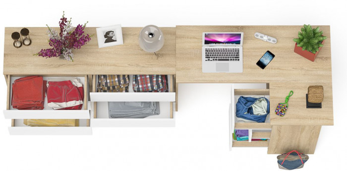 Мори компьютерный стол МС-16 правый + Комод МК1380.6, дуб сонома/белый