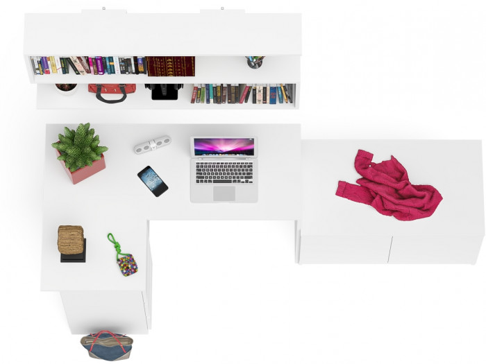 Мори Стол компьютерный МС-16 левый + Тумба МА900.1 + Полка 1200, цвет белый, ШхГхВ 214,8х84,9х209,6 см., НЕ универсальная сборка