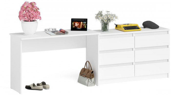 Мори Стол письменный МСП1200.1 + Комод МК1200.6, цвет белый, ШхГхВ 240,8х50х76,6 см., универсальная сборка