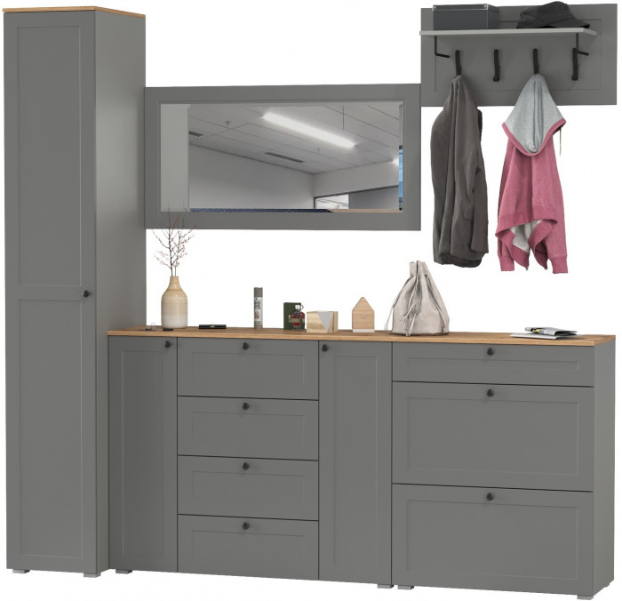 Остин Прихожая 57, цвет серый графит/дуб крафт золотой, ШхГхВ 240х54,3х229,6 см., универсальная сборка