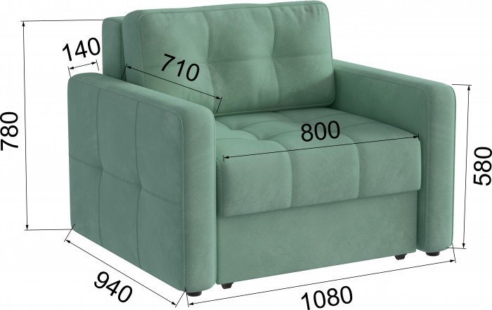 Кресло-кровать Брэй, Мятный