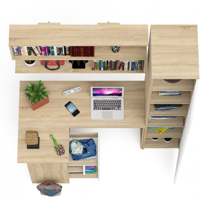 Мори компьютерный стол МС-16 левый + Пенал МШ400.1 + Полка 1200, дуб сонома/белый