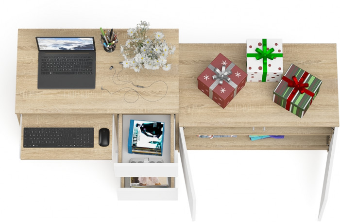 Мори компьютерный стол МС-6 правый + Тумба МА900.1, дуб сонома/белый