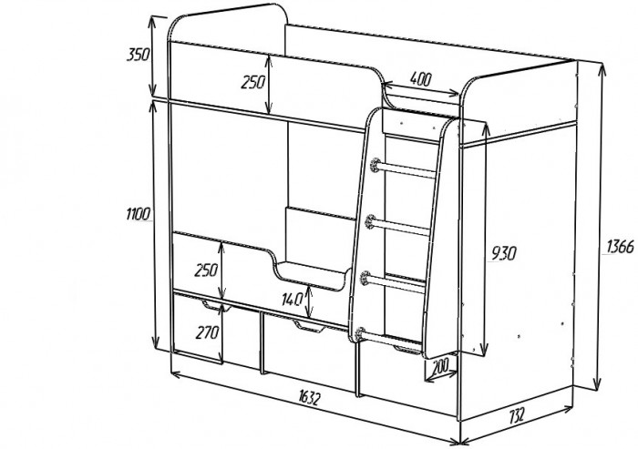 Кровать двухъярусная Малыш Двойняшка (Лайм/Дуб молочный)