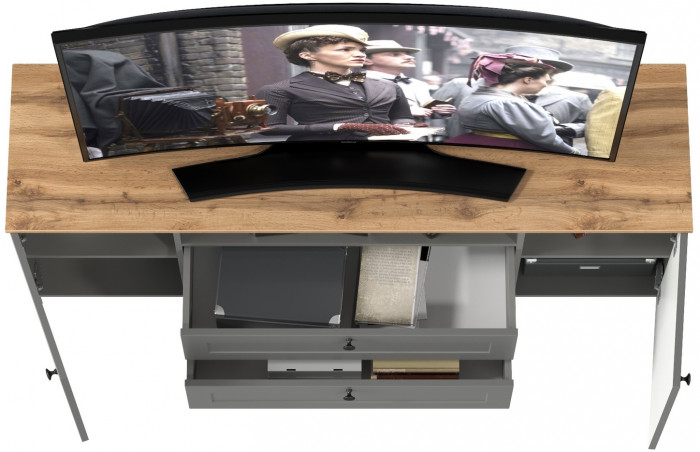 Остин 16.47 Тумба под ТВ, цвет серый графит/дуб крафт золотой, ШхГхВ 160х41,9х60,8 см.