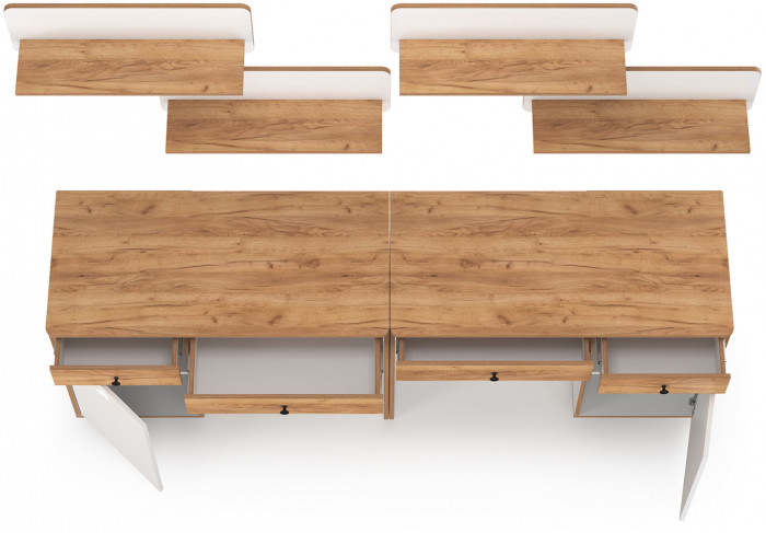 Вуди Компоновка № 02, цвет белый премиум/дуб крафт золотой, ШхГхВ 220х52,7х180 см., универсальная сборка