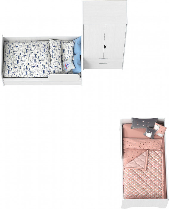 КР100 Уна 11.22 Две кровати с ящиками + 13.327 Шкаф для одежды, цвет белый(структура Поры дерева), сп. м. 2х800х1600 мм., б/м, основание есть