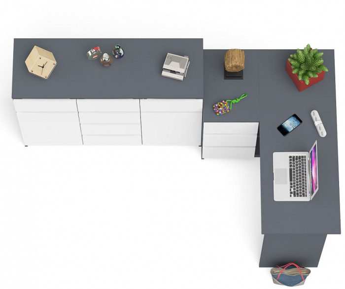 Мори компьютерный стол МС-16 левый + Комод МК1200.4, графит/белый