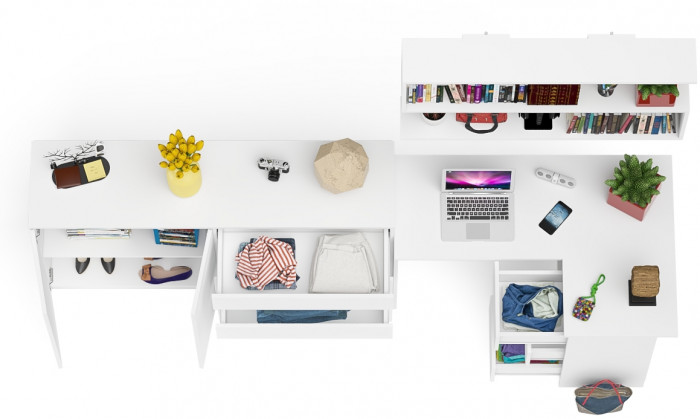 Мори компьютерный стол МС-16 правый + Комод МК1600.1 + Полка 1200, белый