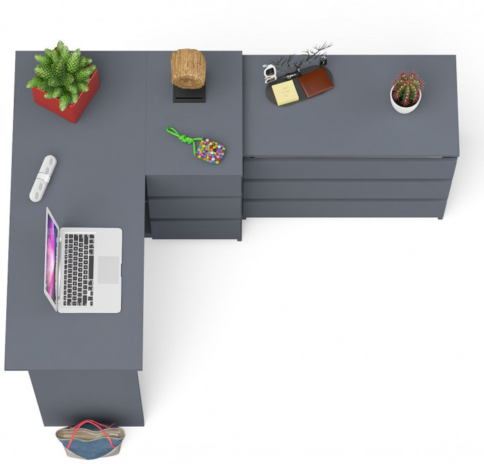 Мори Стол компьютерный МС-16 правый + Комод МК800.1, цвет графит, ШхГхВ 204,8х84,9х76,6 см., выдвижные ящики справа, НЕ универсальная сборка