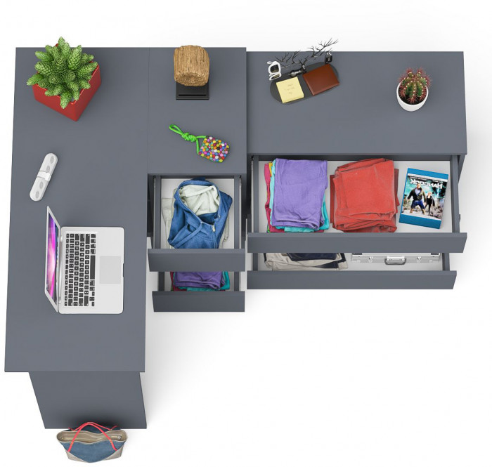 Мори Стол компьютерный МС-16 правый + Комод МК800.1, цвет графит, ШхГхВ 204,8х84,9х76,6 см., выдвижные ящики справа, НЕ универсальная сборка