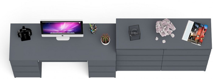 Мори Стол компьютерный МС-2 + Комод МК1200.8, цвет графит, ШхГхВ 255,8х50х94 см., универсальная сборка
