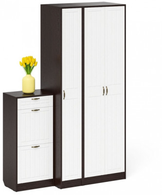 Прихожая П-6 Компоновка № 48, венге/фасады МДФ белое дерево фрезеровка прованс