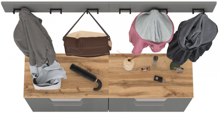 Октава Прихожая 05, цвет серый графит/дуб крафт золотой/фасады МДФ серый графит, ШхГхВ 129,8х35,4х180 см.