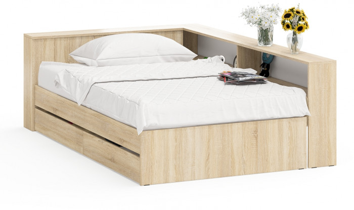 Ксения Кровать с ящиками 1200 + прикроватный блок, дуб сонома