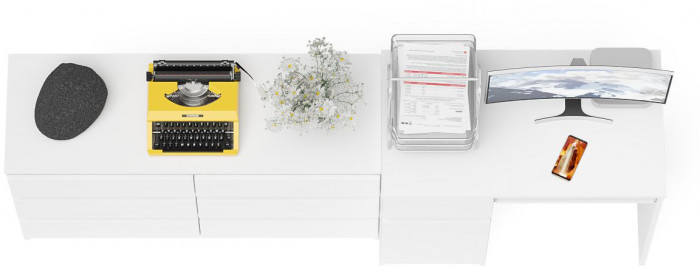 Мори компьютерный стол МС-1 левый + Комод МК1200.6, белый