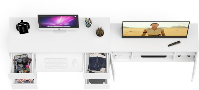 Мори компьютерный стол МС-2 + Тумба МТВ1200.1, белый