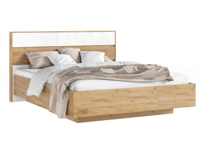 Кровать парящая 160 с ПМ, белый глянец холодный/дуб крафт