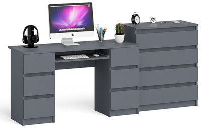 Мори Стол компьютерный МС-2 + Комод МК800.4, цвет графит, ШхГхВ 215,8х50х94 см., универсальная сборка