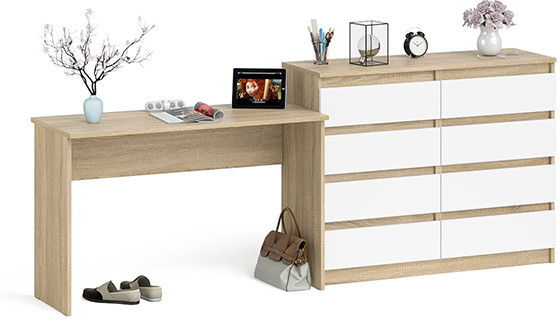 Мори письменный стол МСП1200.1 + Комод МК1200.8, дуб сонома/белый