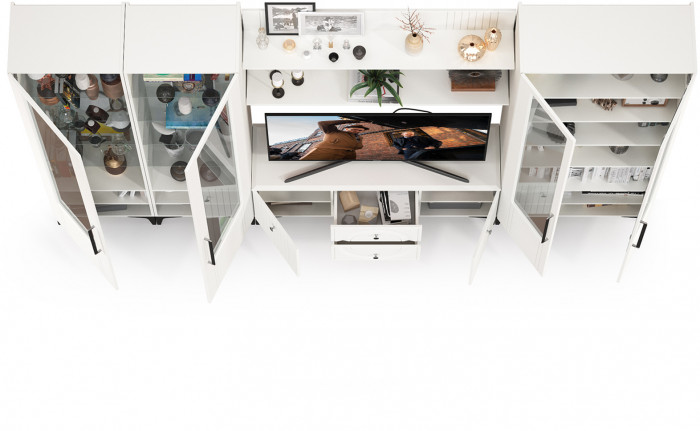 Валенсия Гостиная № 069, ЛДСП белый шагрень/МДФ белый шагрень