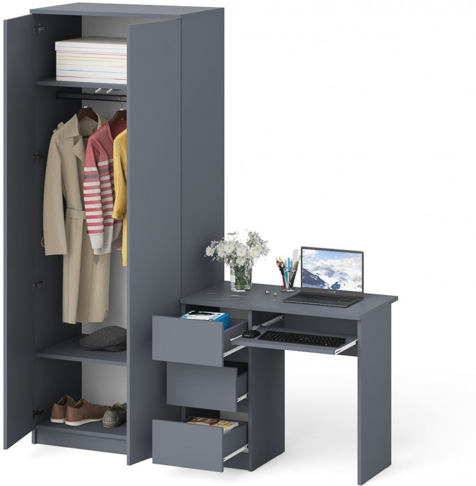 Мори компьютерный стол МС-6 левый + Шкаф МШ800.1, графит