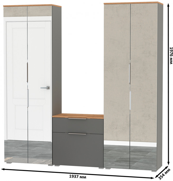 Октава Прихожая 24, серый графит/дуб крафт золотой/фасады МДФ серый графит